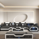 U-Shaped Living Room Furniture Selling High Quality LED Adjustable Combination Leather Sofa