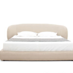 Luxury Upholstered Platform Beige Velvet Tufted King Size Bed