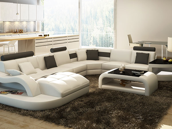 U Shape European Style Luxury Leather Sofa Set Designs Couch Living Room Furniture Sets