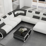 U Shaped Genuine Leather Sectional Sofa White Black Lots of Colors Living Room Furniture