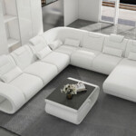 U Shaped Genuine Leather Sectional Sofa White Black Lots of Colors Living Room Furniture
