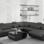 U Shaped Genuine Leather Sectional Sofa White Black Lots of Colors Living Room Furniture