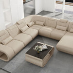 U Shaped Genuine Leather Sectional Sofa White Black Lots of Colors Living Room Furniture