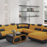 U Shaped Genuine Leather Sectional Sofa White Black Lots of Colors Living Room Furniture